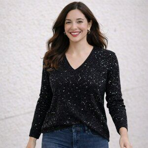 Charter Club 100% 2-Ply Cashmere Sequin V-Neck Sweater Womens Small